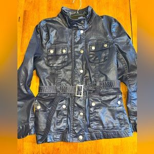 Sperry top sider jacket belted waist button down zip medium dark navy